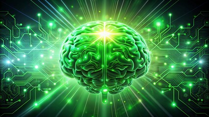 Wall Mural - Futuristic and glowing green brain with technological elements