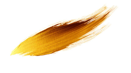 Sticker - Golden paint brush stroke with metallic effect isolated on white background	