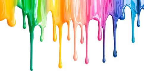 Wall Mural - Colorful rainbow paint dripping from above art isolated on white background