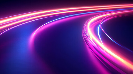 this 3d render features vibrant, neon glowing lights set against a backdrop of leaves. the scene is 