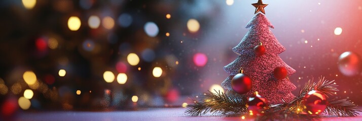 3D render illustration of a Christmas celebration background. The image features a festive and detailed scene with Christmas decorations, including a decorated tree, presents,