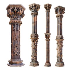 Canvas Print - Antique Gothic Column set. beautifully ornate gothic pillar. fantasy element. isolated on white 