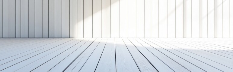 Poster - 3D rendering of a white wooden floor viewed from above against a white background