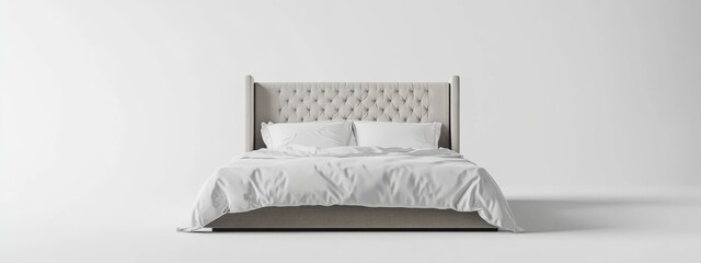Poster - 3D rendering of a bed isolated on a white background showcasing interior furniture through CG illustration