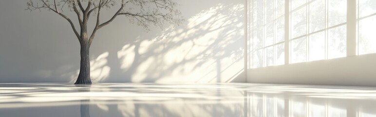 Poster - 3D rendering of a tree shadow and window reflection on the floor
