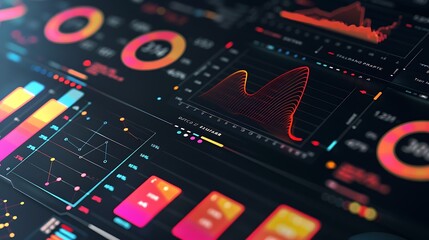 Fototapete - Digital dashboard with data visualization pie chart and graph for representing data analysis information presentation technology business development and market trends concept.