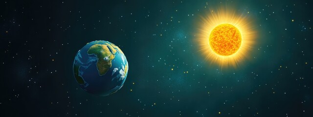 Aufkleber - Cartoon style 3D rendering featuring the Earth sun and galaxy