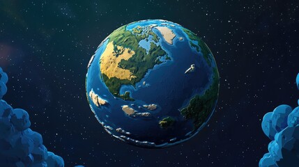 Poster - 3D cartoon depiction of the Eastern hemisphere of Planet Earth