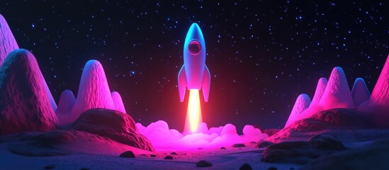 Aufkleber - Neon rocket in 3D cartoon style rendering