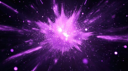 Poster - Colorful purple sparks from a supernova explosion rendered in 3D cartoon style against a black background