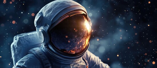 Poster - Close up image of an astronaut with a helmet in outer space rendered in 3D cartoon style