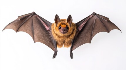 Wall Mural - Adorable bat with a charming smile isolated on white background. Close-up view of a cute bat displaying its playful expression. Wildlife concept focusing on the bat's unique features