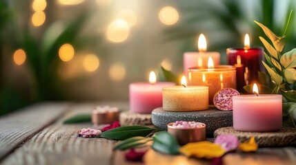 Poster - Close up of aromatherapy candles with a blurred background