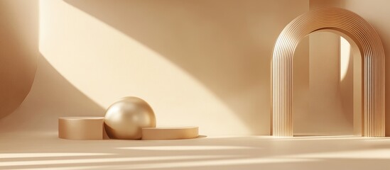 Aufkleber - Composition featuring smooth rounded shapes in champagne hues for product showcasing 3D rendering