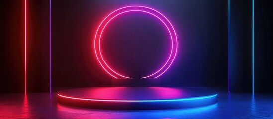 Poster - Abstract round podium lit with neon lights Concept for an award ceremony Stage backdrop
