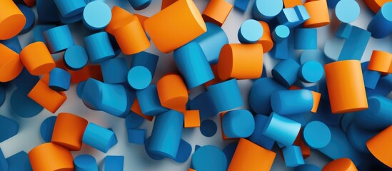 Poster - Abstract background featuring blue and orange cylinders on a white backdrop High quality 3D rendering and illustration