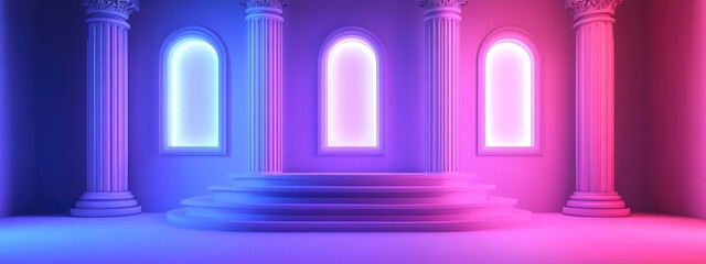 Aufkleber - Roman style stage design featuring two windows a raised three level floor and two Roman pillars White 3D model 3D render 3D rendering