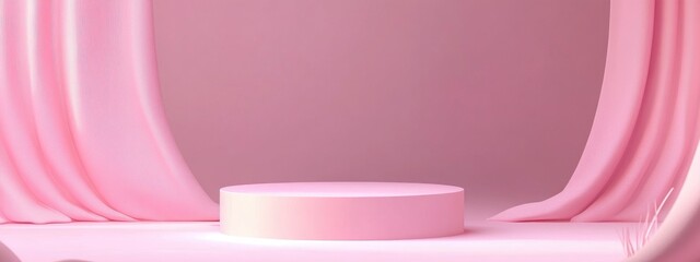 Poster - Empty pastel pink cylinder podium for product display in a 3D background scene