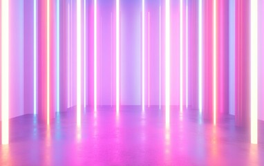 Poster - Abstract scene with a white background and bright light emitted from vertical lamps 3D illustration