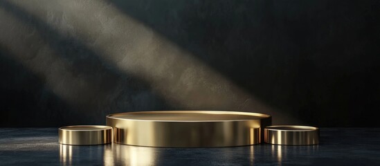 Aufkleber - Luxury gold product display podium against a dark background 3D render