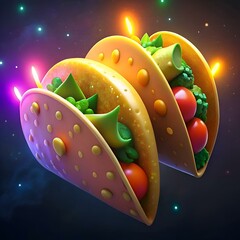 A fun and vibrant 3D illustration of two tacos floating in space.