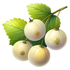 Wall Mural - A charming 3D illustration of a cluster of white wild cherries. complete with vibrant green leaves.