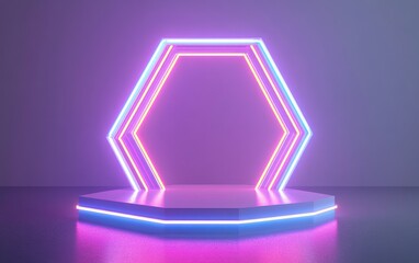 Poster - Hexagon Shaped Product Stand on White Background