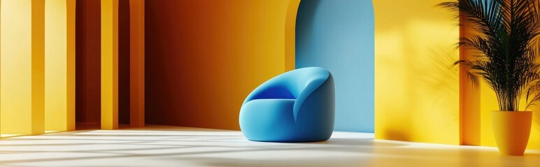 Aufkleber - Blue product display in a bright yellow space studio setup for minimalistic design 3D visualization