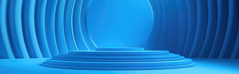Poster - Abstract blue geometric background featuring a podium in a contemporary style 3D rendering