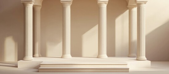 Aufkleber - Product display podium with antique beige columns resembling ancient Greek architecture designed for object placement in a 3D rendering