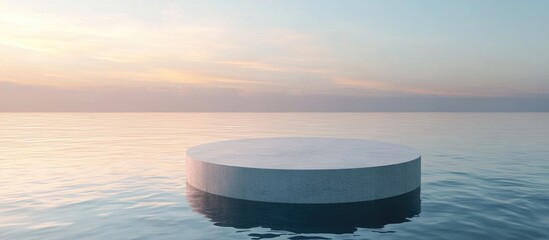Poster - Abstract circular podium in water for product showcasing Round display stage in an outdoor 3D rendering 8k background illustration
