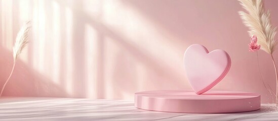 Wall Mural - Minimalist romantic scene featuring a display podium for product presentation with a pink pedestal and an adorable heart themed background Designed for Valentine s Day 3D render