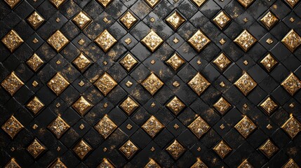 Wall Mural - Black and Gold Diamond Tile Pattern