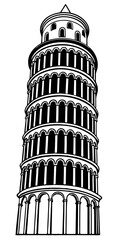 leaning tower of pisa black and white vector silhouette design set - italian landmark monochrome outline