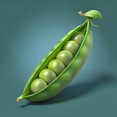 Wall Mural - A vibrant 3D illustration of a pea pod filled with five peas.