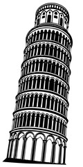 Sticker - leaning tower of pisa black and white vector silhouette design set - italian landmark monochrome outline