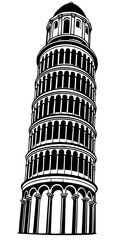 leaning tower of pisa black and white vector silhouette design set - italian landmark monochrome outline