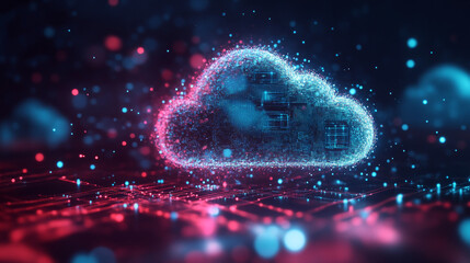 A modern cloud technology background, featuring an integrated digital web concept with interconnected elements and a sleek, futuristic design.
