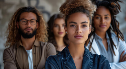 Poster - Diverse millennial business team with crossed arms, confident and collaborative. Generative AI.