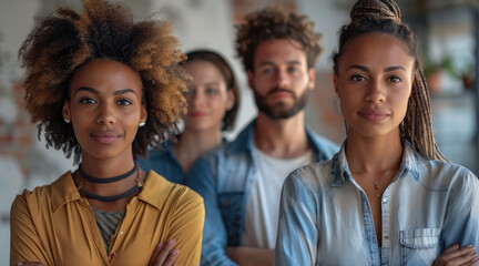 Poster - Diverse millennial business team with crossed arms, confident and collaborative. Generative AI.