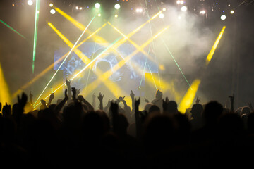 Wall Mural - Crowd at concert and colorful stage lights.