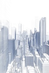 Poster - 3d illustration of urban architecture featuring city buildings in a creative line art style