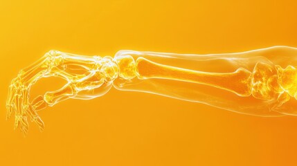 Sticker - A glowing skeletal hand reaching out on an orange background.