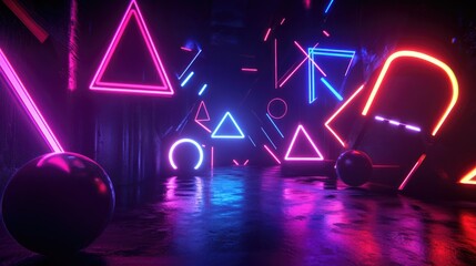 Wall Mural - glowing geometric shapes in neon colors