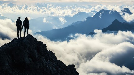 Mountaineers Admiring the Breathtaking Landscape from the Peak