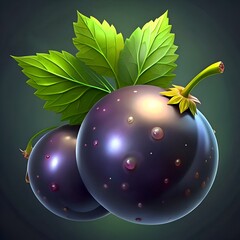 Wall Mural - A vibrant 3D illustration of a blackcurrant. rendered in high detail.