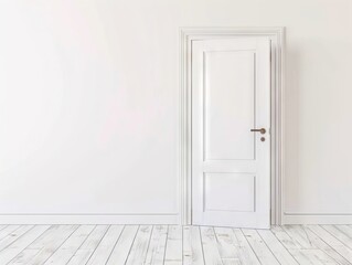 Poster - An empty room with a white door and a wooden floor