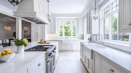 Canvas Print - Bright and spacious white kitchen made in classic style