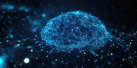 Aufkleber - Glowing brain made of points and lines is connecting to a network symbolizing artificial intelligence and machine learning