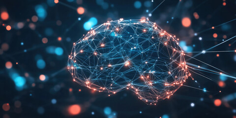 Aufkleber - Glowing brain made of points and lines is connecting to a network symbolizing artificial intelligence and machine learning